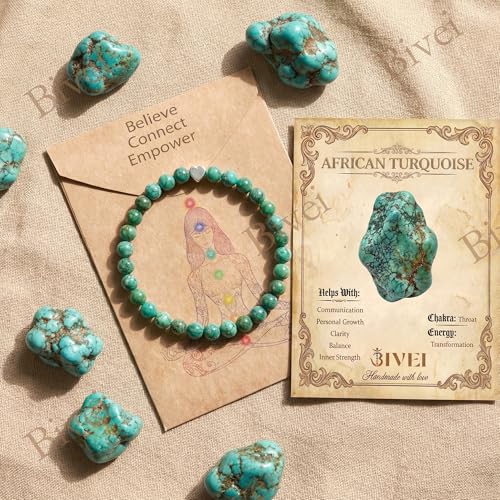 Bivei Crystal Stretch 6mm Bracelets for Women | Handmade Natural Stone Beaded Stretch Bracelet, Stainless Steel Heart Bead, Tranquility Yoga Gift Jewelry for Women - color: African Turquoise - Transformation