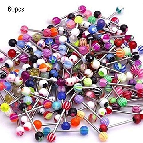 60 Pieces Tongue Ring Acrylic Mix Barbell Body Piercing Jewelry Creative And Exquisite Workmanship