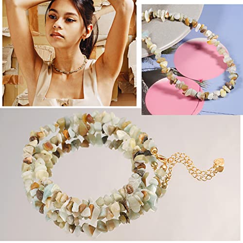 Aobei Pearl Gemstone Beaded Choker Necklace for Women Boho Turquoise/Cultured Freshwater Pearls/Garnet/Amazonite Jewelry - color: J Blue Amazonite