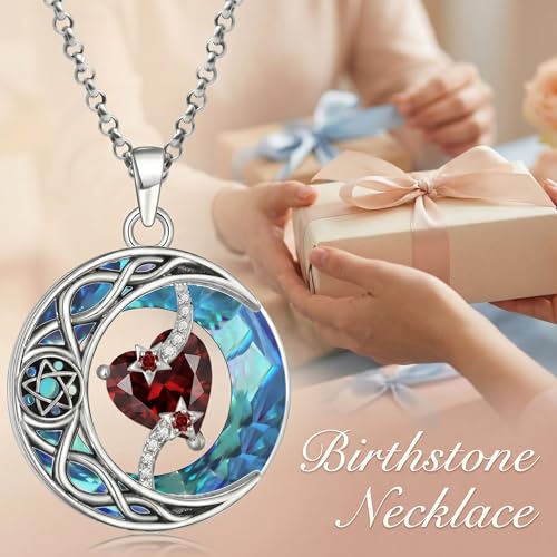 ONEFINITY Moon Star Necklace 18K White Gold Plated Celtic Moon Birthstone Pendant Necklaces Heart Birthstone Anniversary Birthday Jewelry Gifts for Women Wife Mom - style: January