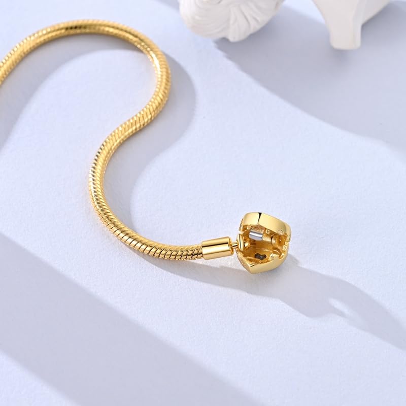 Star moon Mouse Clasp Snake Chain Bracelet 925 Sterling Silver Safety Chain Charm Christmas Mother’s Day Jewelry Gifts for Women - color: Gold Heart Chain Charm Bracelet, size: 19cm