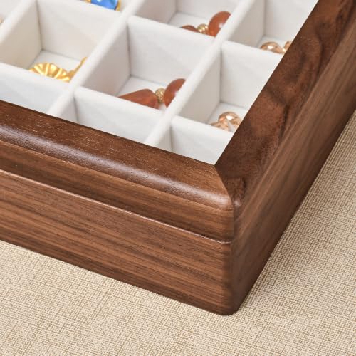 Black Walnut Wooden Jewelry Box, 40 Grid Earring Display Case for Women | Solid Wood, Earrings Organizer, Rings Stud Holder, Jewelry Tray, Glass Lid, Handcrafted, Velvet Lined, Gifts for Girls Mom - color: 40 Grids Jewelry Box