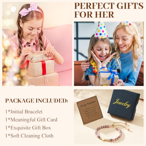 Ritach Initial Bracelets for Girls Kids - Pink Zebra Natural Stone Disc/Heart Initial Bracelet Adjustable Gold/Silver Beaded Bracelets for Girls Kids Teen Girl Jewelry Birthday Gifts - color: G-Heart