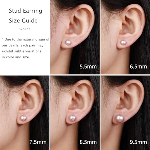 EAMTI Pearl Earrings for Women Trendy 18K Gold Plated Sterling Silver Freshwater Cultured Pearl Stud Earrings Hypoallergenic 5.5-9.5MM - color: Pink-purple, size: 6.6-7.5mm