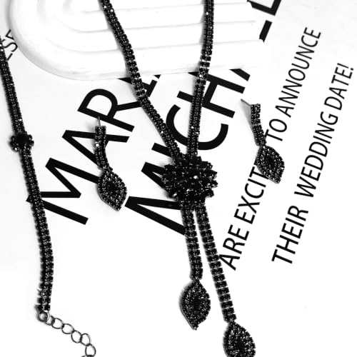 4 Pieces Cubic Zirconia Wedding Jewelry Sets for Bride Rhinestone Bridal Jewelry Set Necklace Bracelet Earring Ring for Brides Bridesmaid for Wedding Party - color: 3 PCS-Black