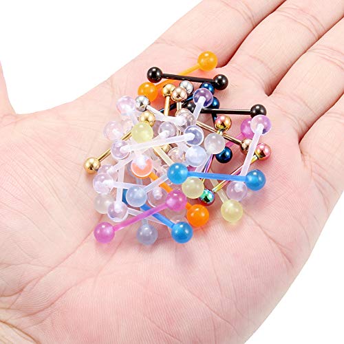 14G 16mm Glow in The Dark Flexible Acrylic Straight Tongue Nipple Ring Retainer Piercing - color: 36PCS - Option D
