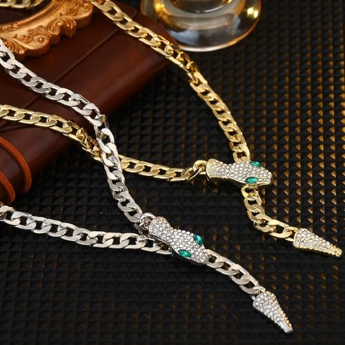 Bendable Snake Chain Necklace for Women Arm Cuff Flexible Twisty Multi-purpose DIY Bracelet and Punk Choker Trendy Medusa Snake Jewelry Gift - style: Green Eye Snake Gold