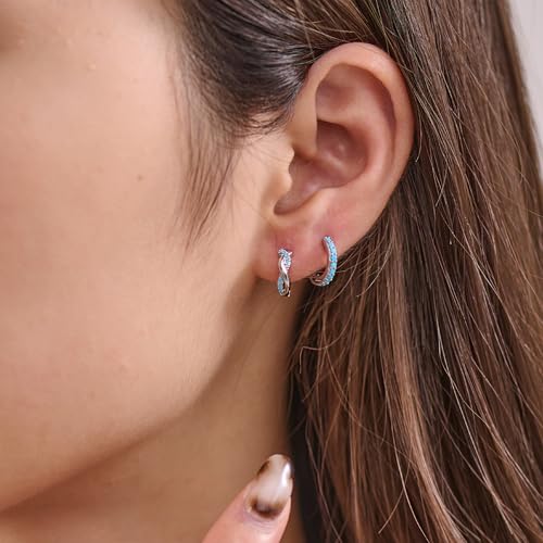 3 Pairs Mini Hoop Earrings Set Turquoise Cubic Zirconia Huggie Hoop Cartilage Earring Ear Cuff for Women (Turquoise/CZ) - color: *Turquoise-F