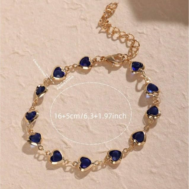 1pc Heart Shape Bracelet With Colorful Rhinestone Beads,Small And Fresh Style(No Box) Valentines,Mother's Day,Gift - color: Gold-Blue, size: One Size