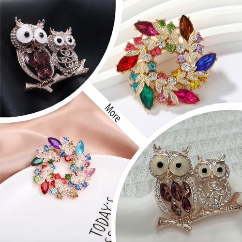 2pcs Rhinestone Brooch Pin for Women Dress Elegant Stylish Crystal Brooches Fashion Accessories Pins Lapel Boutonniere Ideas Wedding Christmas Birthday Jewelry Easter Gift - color: 14 Gold Bird/Colorful
