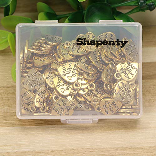 Shapenty 100PCS Mini Metal Beads Heart Shaped “Made with Love” Charms Bulk for DIY Craft Keychain Necklace Pendants Bracelets Earrings Jewelry Making Findings - color: Gold