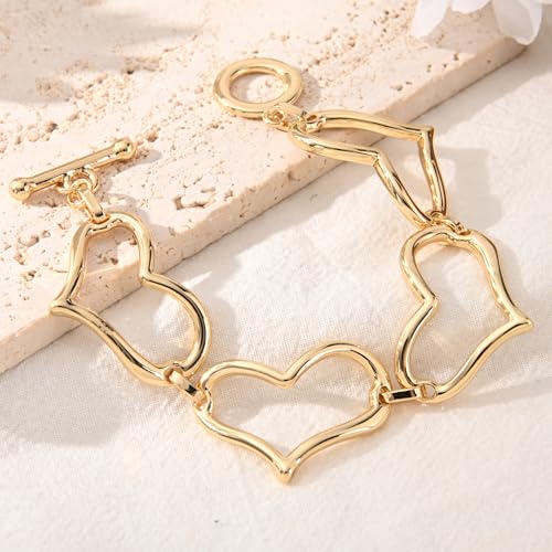 14K Gold & Silver Plated Lightweight Link Bracelet for Women | Stackable Bracelets ,14K Gold Plated Bracelets with CZ,Lightweight Trendy Chain Bracelet Jewelry Gift - style: gold heart