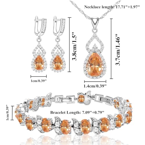 LMXXVJ Women Jewelry Set Platinum Plated Necklace Open Ring Earrings Bracelet Set,Birthday/Anniversary Mother’s Day Jewelry Gifts for Mom/Wife/Sister/Best Friend - color: White Gold-Champagne-No Ring