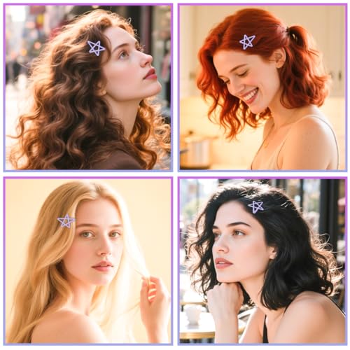 ELANE 24 Pcs Star Snap Hair Clips for Women Girl,Cute Hair Barrettes for Women Fine Thin Hair Accessories DIY - color: Purple