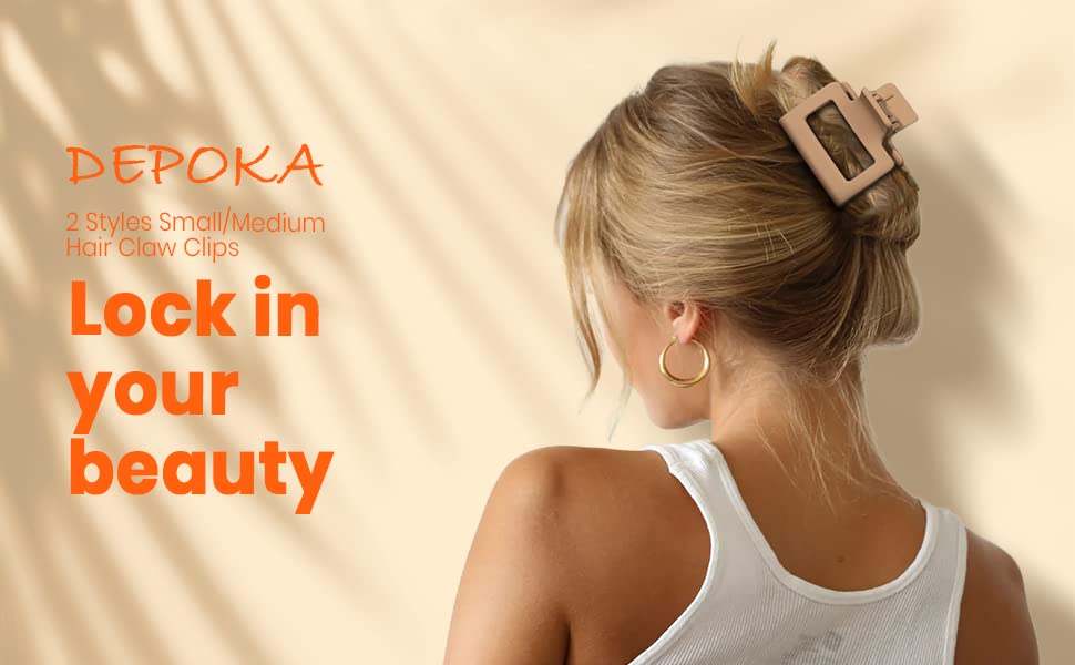DEPOKA Matte Hair Clips for Women and Girls - Rectangle and Double Row Small Claw Clips for Thin/Medium Fine Hair - Nonslip Jaw Clips (Beige, Khaki, Brown, Black) - color: Beige, Khaki, Brown, Black