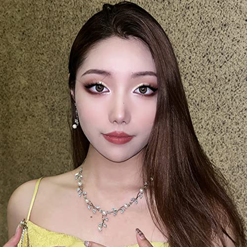 Luxury Cubic Zirconia Aurtrian Crystal Pearl Floral Necklace Dangle Earrings Wedding Bridal Jewelry Set Birthday Gifts for Her - color: Clear-Silver Plated