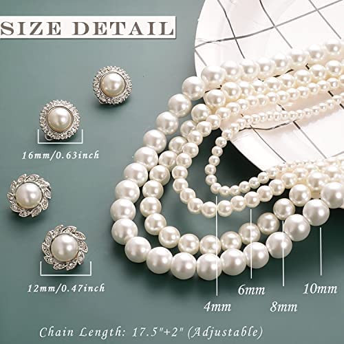 8mm 10mm Faux Pearl Necklace Earrings Set for Women White Black Round Glass Pearl Wedding Jewelry Gifts - color: Flower White Pearl-Ear Clips Set, size: 8mm