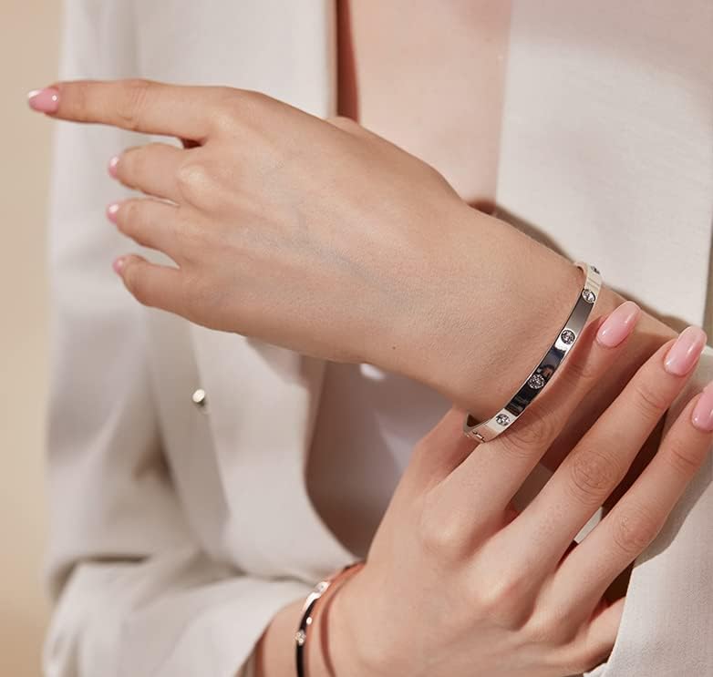 Friendship Love Bracelet for Women, 18K Gold Plated Titanium Steel Cuff - color: Silver, size: Zircon 6.5''