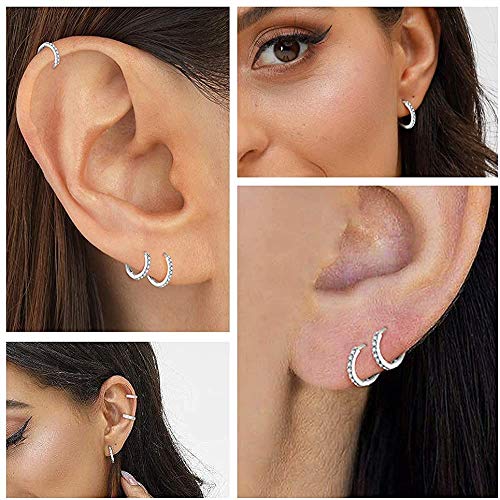 Hypoallergenic Unisex Surgical Steel Small Cubic Zirconia Huggie Hoop Earring, Color Gold - Silver - Rose Gold - Black - Rainbow, Size 6mm- 12mm Safe for Sensitive Ear - style: F01 : 8MM Rose Gold Hoops(2mm thickness)