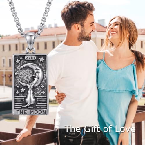 YAFEINI Cat Tarot Necklace 925 Sterling Silver Cat Tarot Pendant Necklace Jewelry Gifts for Women - style: Moon Tarot