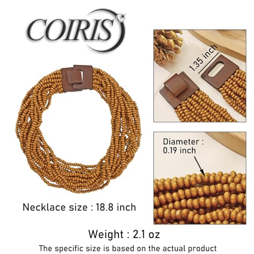 Coiris Beaded Strand Necklace for Women Boho Chunky Beaded Strand Necklace Bohemian Summer Beach Necklace Jewelry for Women(N0059-Black) - color: Wood