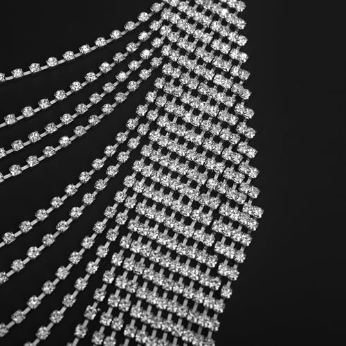Full Rhinestone Body Chain Crystal Crossover Bra Body Chain Necklace Boho Multilay Costume Chest Chain Beach Sexy Bikini Nightclub Body Chain Party Rave Accessories for Women - color: Silver