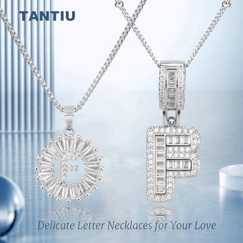 14K Gold Plated Alphabet Necklace Cubic Zirconia Letter Pendant, Personalized Name Jewelry Gift for Women, Customizable A-Z, Birthday/Mothers Day Gifts for Womens - color: White Gold, style: Style-F