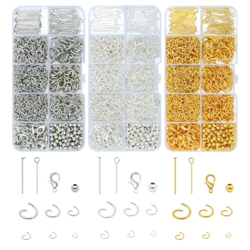 Jump Rings for Jewelry Making Kit, Open Jump Rings Jewelry Repair Kit for Adult Necklace Bracelet, Lobster Clasps and Closures Repair Supplies Kit, (White Silver) - color: White Gold