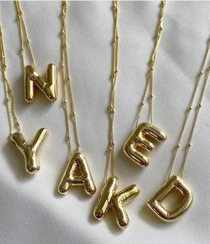 Ewrkbrㅤ Initial Necklaces for Women, 14k Gold Plated Bubble Letter Necklace Chunky Gold Necklace Dainty Charm Initial Necklaces for Women Trendy Custom Preppy Stocking Stuff Necklace Christmas Gifts - color: Gold, style: K