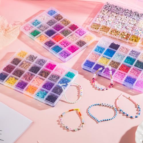 Goldwise Friendship Bracelet Kit 4 Boxes-13078 Pcs 72 Colors Bracelet Making Kits with Clay, Glass Seed and 3 Styles Letter Beads with Charms for DIY Craft Gift - size: 4 Boxes-Eras