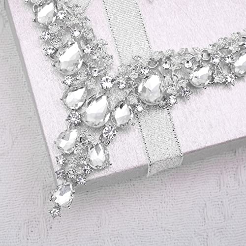 CSY Elegant Crystal Costume Jewelry Sets Flower Bridal Necklace Earrings Stretch Bangle Set for Bride Bridesmaid Wedding Dress Accessories - color: white crystal-silver tone