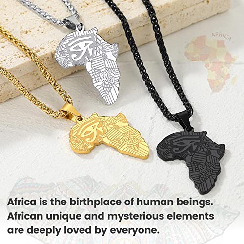 GOLDCHIC JEWELRY Africa Map Necklace for Men, Stainless Steel African Tribal/Egyptian Eye of Horus/I LOVE AFRICA/Elephant Map Hiphop Jewelry Unisex with 22'+2'Adjustable Chain - color: Eye of Horus - Black, style: No Customization