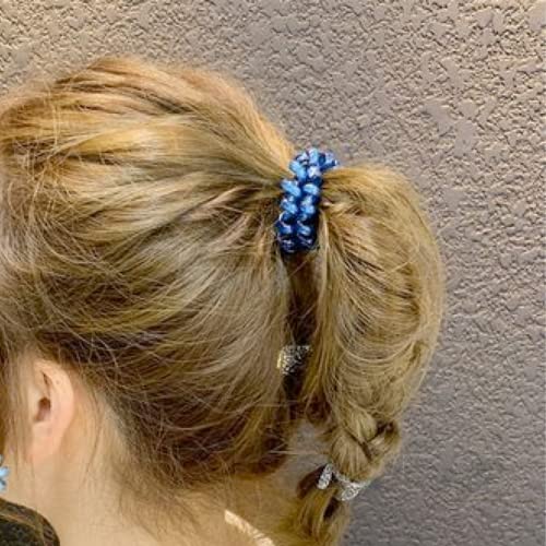 6 Pcs Spiral Hair Ties, Matte Candy Blue | Plastic Phone Cord Hair Bands, Ponytail Holder, Coil Hair Ties, For Any Kinds of Hair