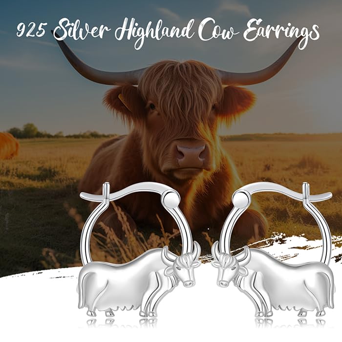 LES OSEWA Dog Animal Earrings Sterling Silver Animal Heart Hoop Dangle Earrings Cute Jewelry Gifts for Women - color: Highland Cow