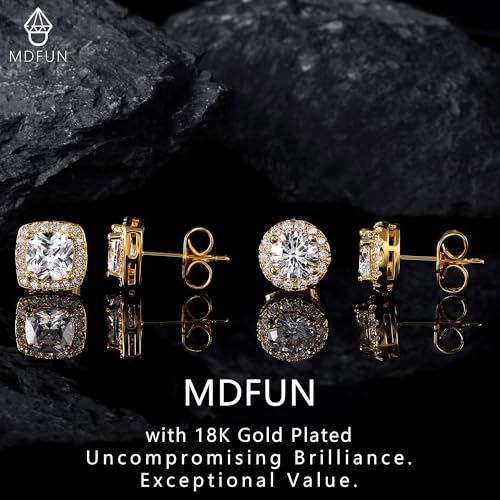 MDFUN Halo Stud Earrings 18K Gold Plated Round/Square/Heart/Teardrop Cubic Zirconia Earrings Set for Women - color: B-Round/Square