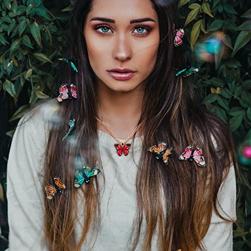 Ornaland 6pcs Butterfly Pendant Necklace Adjustable Alloy Enamel Neck Chain Charms Jewelry Fashion Dangle Necklace Gifts for Women Lovers Christmas Birthday - color: A2