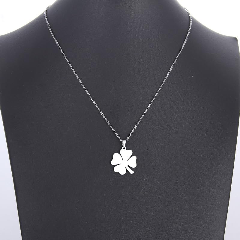 Elegant Stainless Steel Four Leaf Clover Necklace for Women – Gold Clover Pendant Necklace, Irish Shamrock Jewelry, Perfect Gold Clover Necklace for Women, 4 Leaf Clover Necklace, Lucky Charm Jewelry - color: Silver