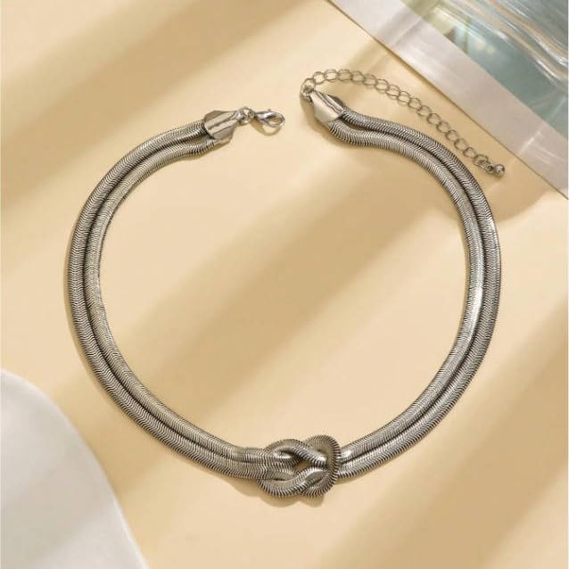 Hip Hop Snake Chain Knot Double-Layered Choker Necklace Collection, Blade Chain Design, Gold/Silver-Tone, Trendy Daily & Streetwear Jewelry