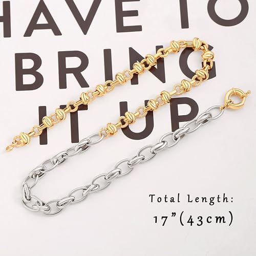 Aobei Pearl 18K Gold Plated Paperclip Chain Choker Satellite Chain Freshwater Cultured Biwa Pearl Pendant Necklace Dainty Turquoise Jewelry for Women - color: Two-tone Chain