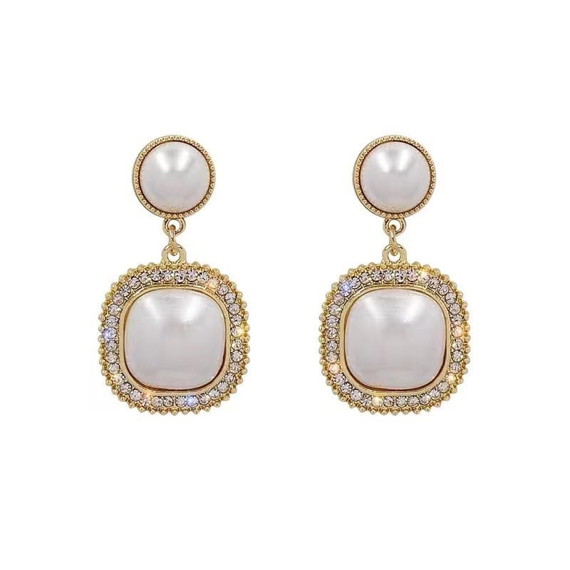 Pearl Clip on Earrings for Women Gold Plated White Imitation Pearl Drop Earrings Fashion Statement Jewelry
