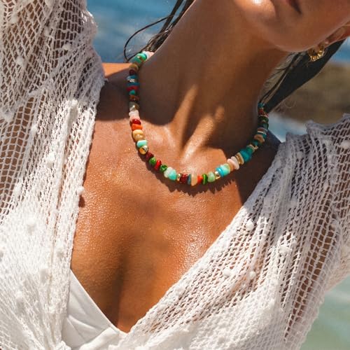Colorful Irregular Beaded Necklace for Women Resin Jewelry Gift | Trendy Statement Bead Choker Necklaces Summer Beach Boho Charm Accessories Stuff - color: Rainbow
