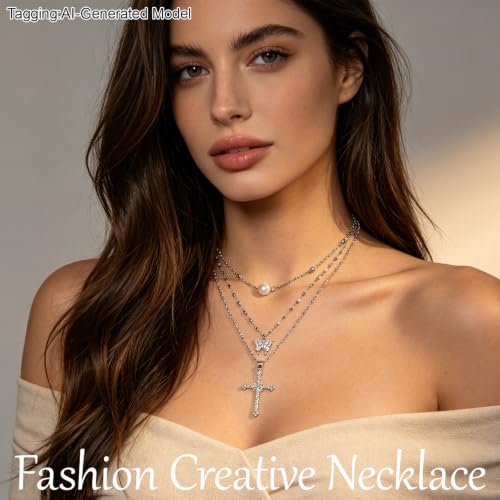24 Pcs Y2K Necklace Set, Layered Grunge Emo Jewelry Pack With Cross, Butterfly, Heart, Moon, Star, and Pearl Chain Pendant Accessories, Daily Wear Gifts for Women - color: 24 Pcs Silver
