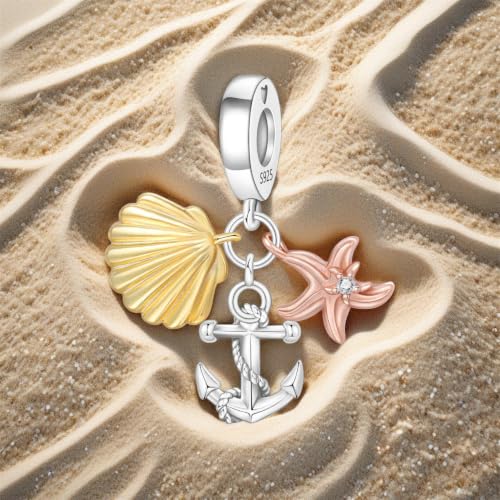 925 Sterling Silver Charms Bead for Bracelets Necklaces, Star Moon Crescent Sun Solar Pendent, Blue Ocean Starfish Shells Turtle Crab Starry Sea Cute Jewelry Birthday Gifts for Women Men - style: Anchor pendant charms