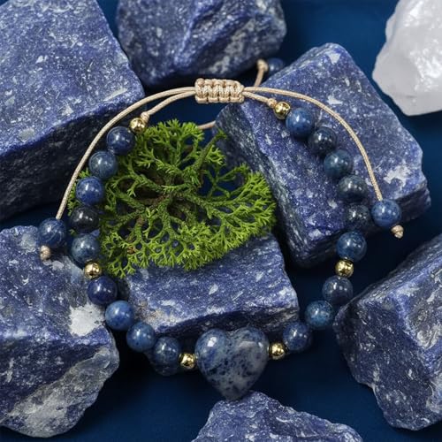 Heart Crystal Bracelet,Natural Gemstone Healing Bead Bracelet | Handmade Jewelry Gifts for Women Men,Graduation Gift for Her - color: Blue Stripe Bracelet