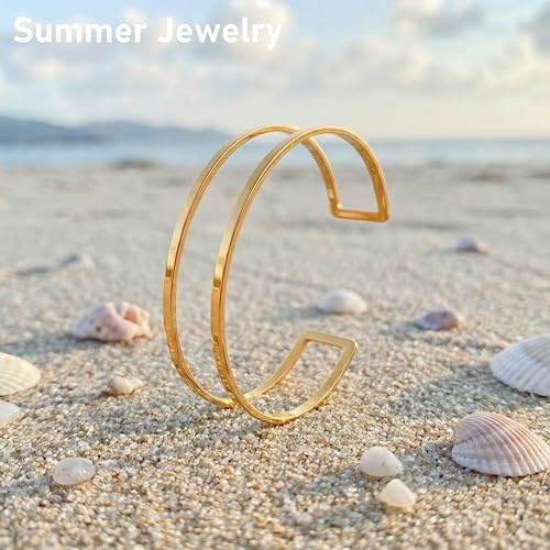14K Gold Plated Arm Cuff for Women, Waterproof Adjustable Open Upper Arm Bracelet (Armlet), Non Tarnish Hypoallergenic Minimalist Trendy Arm Jewelry for Summer Beach Outfit Gift for Women - style: Style02