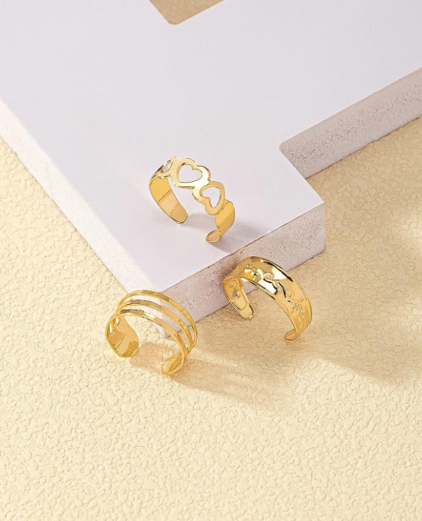 3Pcs Gold-Plated Foot Ring Retro Hollowed Out Heart-Shaped Decoration Toe Rings Fashion Adjustable Open Ring for Toe Gift for Friends