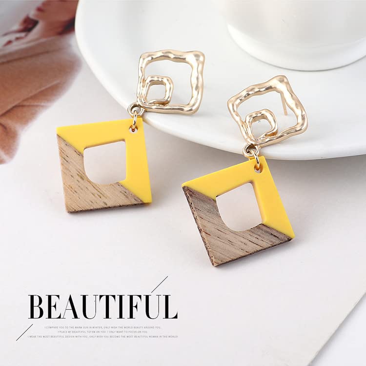 Retro Wooden Resin Geometric Bar Drop Dangle Earrings Layered Leopard for Women Polymer Clay Lightweight Statement Jewelry - style: 9