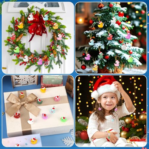 64Pcs Christmas Resin Duck Charm, Luminous Glitter Mini Duck Pendant | Premium Resin, Xmas Ducks Figurines Ornament Pendant, DIY Crafts, Bracelet Necklace Earrings Jewelry Making Decorations - style: Christmas Ducks Style
