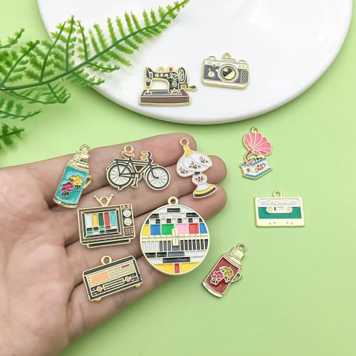 Sailanzi 24pcs Alloy enamel daily necessities set Pendant Jewelry Making DIY Keychain Earrings Pendant Various Design Charms for Jewelry Making Bracelets Necklace (SN404) - color: SN404