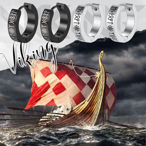 Aroncent 2-8Pcs Womens Mens Huggie Hoop Triangle Earrings Viking Runes Stainless Steel Ear Stud Novelty Black/Gold/Silver - color: Sliver